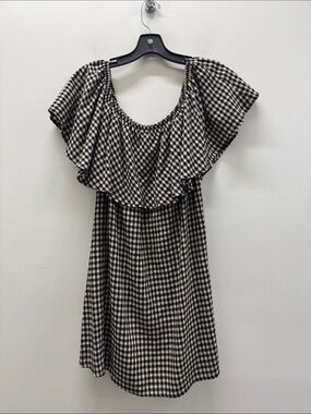 Reformation Black & Cream Gingham Ruffle Neck Dress